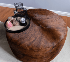 Round Cowhide Ottoman - Medium Brindle