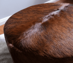 Round Cowhide Ottoman - Medium Brindle