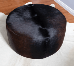 Round Cowhide Ottoman - Solid Black