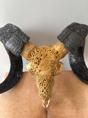 Authentic Hand Carved Ram Skull