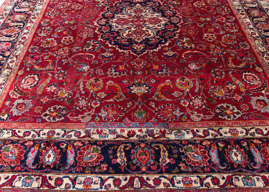 Vintage Mashad Hand-Knotted Wool Persian Rug (Size: 300 X 340 CM)