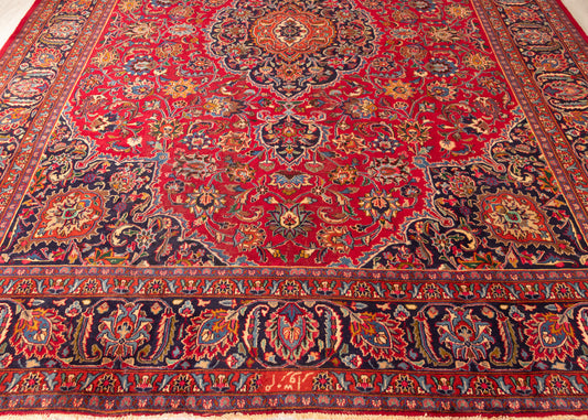 Signed Vintage Mashad Hand-Knotted Wool Persian Rug (Size: 285 X 390 CM)