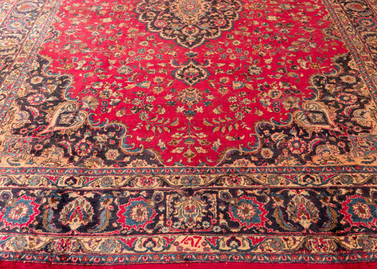 Signed Vintage Mashad Hand-Knotted Wool Persian Rug (Size: 300 X 380 CM)