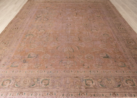Vintage Overdyed Tabriz Hand-Knotted Wool Persian Rug (Size: 290 X 390 CM)