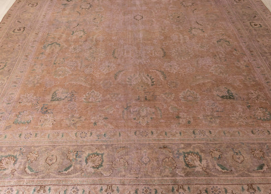 Vintage Overdyed Tabriz Hand-Knotted Wool Persian Rug (Size: 290 X 390 CM)