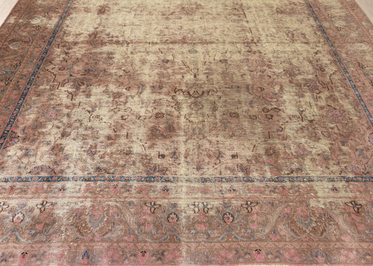 Vintage Overdyed Sabzevar Hand-Knotted Wool Persian Rug (Size: 280 X 370 CM)