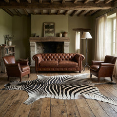 Authentic zebra hide rug for luxury living room decor