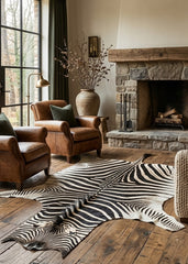 Real zebra skin hide rug with natural black and white stripes