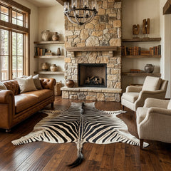 Natural zebra skin rug with unique stripe pattern