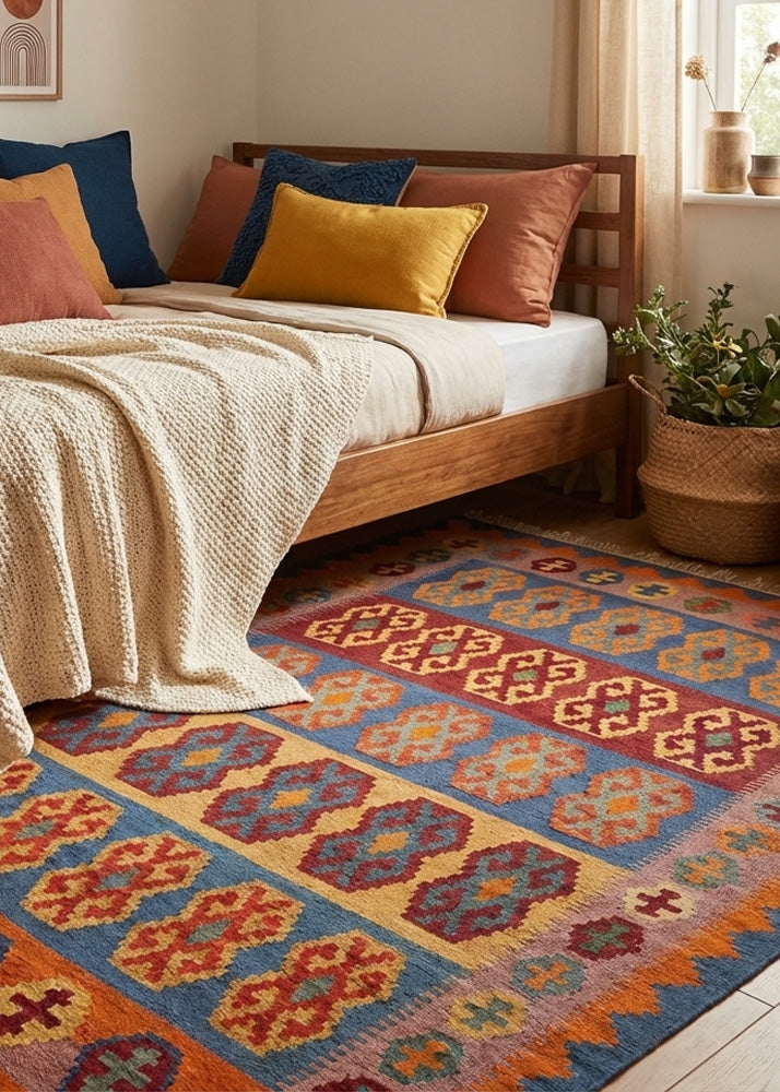 Auranga – Traditional Geometric Flatweave Wool Kilim Rug in Australia
