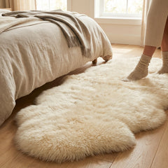 Natural White Long Wool Sheepskin Rug