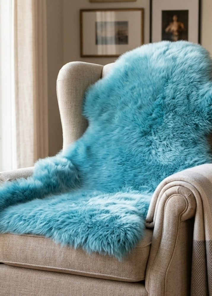 Beach blue sheepskin rug