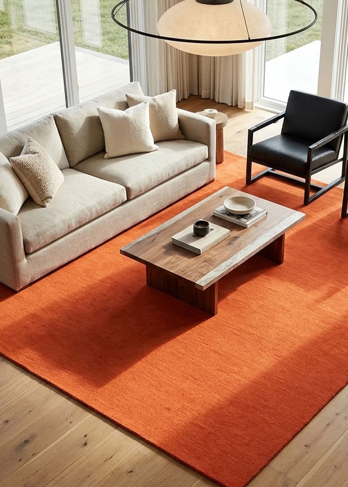 Minimalist Wool Rug in Burnt Orange 