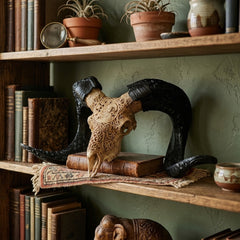 Authentic Ram Skull With Horn Hand Carved