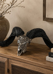 Authentic Ram Skull With Horn Hand Carved