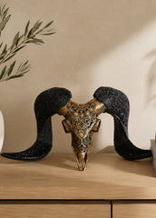 Authentic Ram Skull With Horn Hand Carved