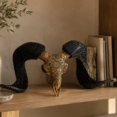 Authentic Ram Skull With Horn Hand Carved