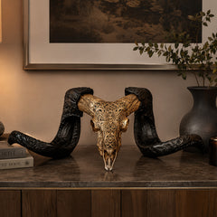 Authentic Ram Skull With Horn Hand Carved