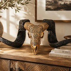 Authentic Ram Skull With Horn Hand Carved