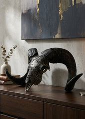 Authentic Ram Skull With Horn Hand Carved