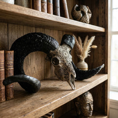 Authentic Ram Skull With Horn Hand Carved
