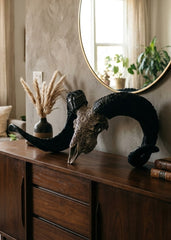 Authentic Ram Skull With Horn Hand Carved