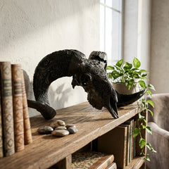 Authentic Ram Skull With Horn Hand Carved
