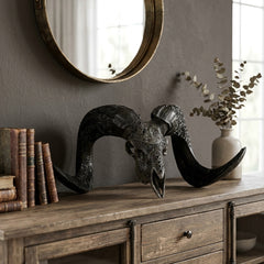 Authentic Ram Skull With Horn Hand Carved