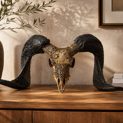 Authentic Ram Skull With Horn Hand Carved