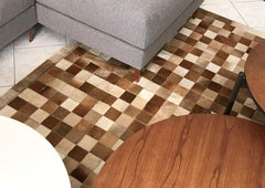 Reddish And Beige Block Cowhide Patchwork Rug