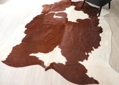 Brown And White Cowhide Rug (Size: 240 X 210 CM) CHR2735
