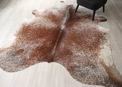 (Rare) Salt Pepper Brown & White Cowhide Rug (Size: 240 X 210 CM) CHR2743