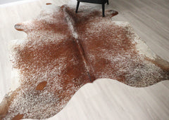 (Rare) Salt Pepper Brown & White Cowhide Rug (Size: 240 X 210 CM) CHR2743