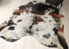 (Rare) Salt Pepper Tri-Color Cowhide Rug (Size: 240 X 210 CM) CHR2710