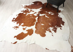 Brown And White Cowhide Rug (Size: 230 X 200 CM) CHR2714