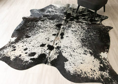 (Rare) Salt Pepper Black & White Cowhide Rug (Size: 240 X 210 CM) CHR2442