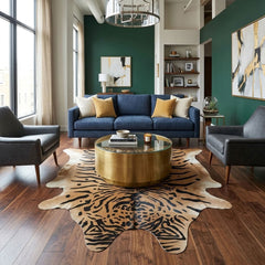 Genuine Brazilian dark tan cowhide rug with tiger print