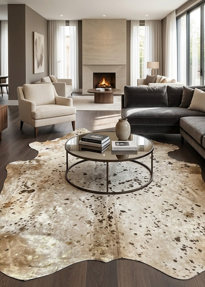 gold speckled cowhide rug