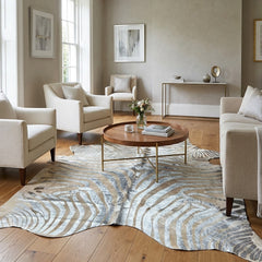 Designer Zebra Printed Cowhide Rug (Size: 230 x 200 CM)