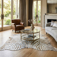 Designer Zebra Printed Cowhide Rug (Size: 230 x 200 CM)