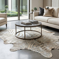 Designer Zebra Printed Cowhide Rug (Size: 230 x 200 CM)