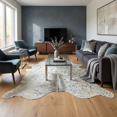 Genuine Brazilian cowhide rug with decorative silver speckled finish