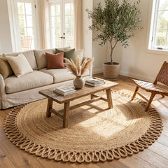 Designer Plain Handmade Jute Round Rug