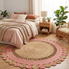 Baby Pink Handmade Jute Round Rug