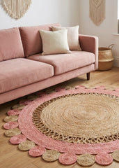 Baby Pink Handmade Jute Round Rug