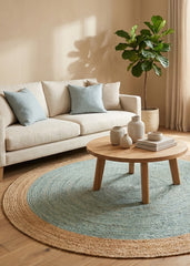 Light Sky Blue Handmade Jute Round Rug