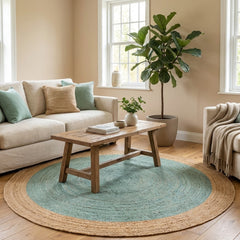 Light Sky Blue Handmade Jute Round Rug