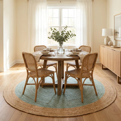 Light Sky Blue Handmade Jute Round Rug