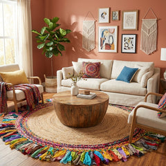 Multicolor Handmade Jute Round Rug