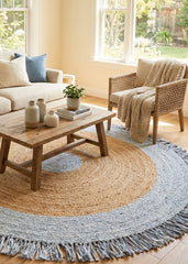 Silver White Handmade Designer Jute Round Rug